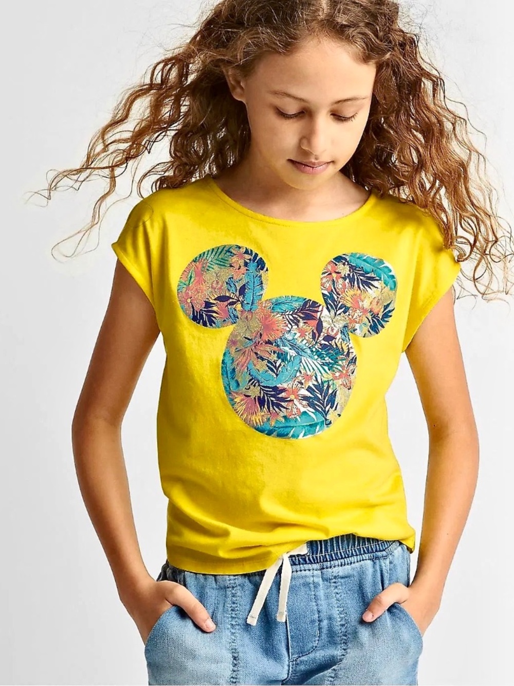 Gap girls yellow Mickey Mouse print tee